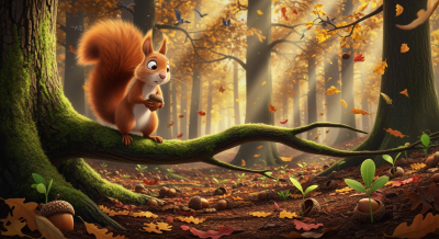 Denk Mal-Eichhörnchen pflanzen den Wald (Background)